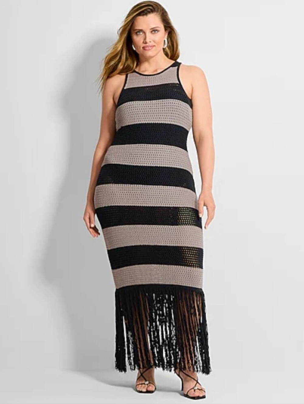 Ashley Graham Womens Plus Crew Neck Sleeveless Crochet Dress